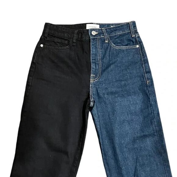 FRAME Le Jane Colour-Block StraightLeg High-Rise Stretch Denim Jeans Size27 Tall - Picture 6 of 12
